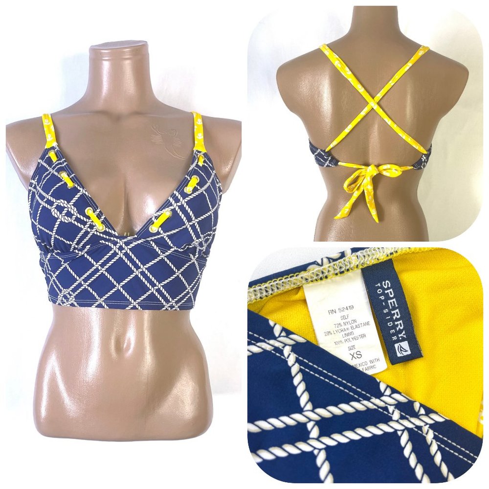 Sperry Nautical navy and yellow swim bikini top
